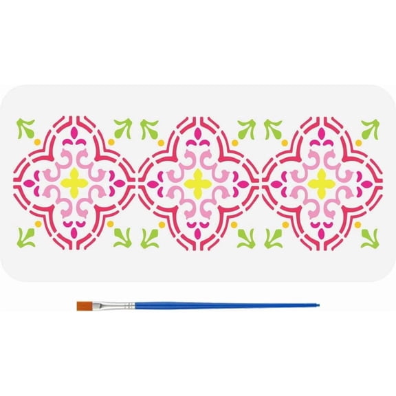 1pc Ceramic Tile Drawing Stencil with A Paint Brush 11.8x5.9inch Geometric Border Painting Template Floor Tile Border Pattern Stencil for Painting on Wood Wall Fabric Furniture