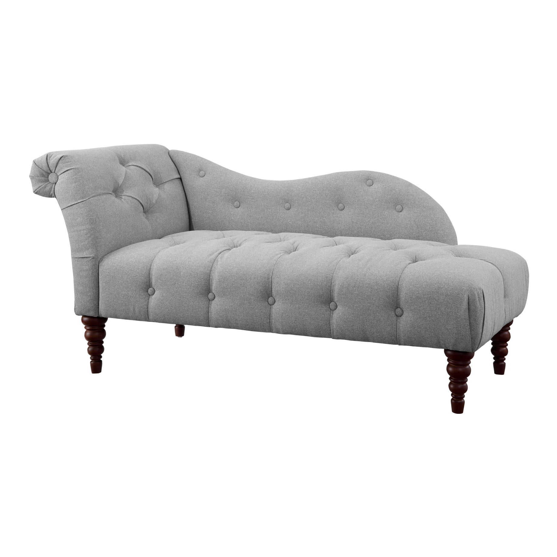Elegant Dove Gray Button-Tufted Chaise with Espresso Wood Legs