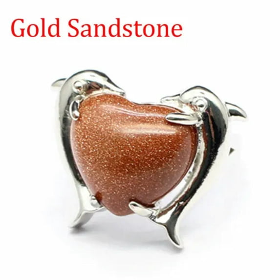 1pc Chakra Crystal Rings Animal Twin Dolphin Heart Bead Gemstone Jewerly Healing