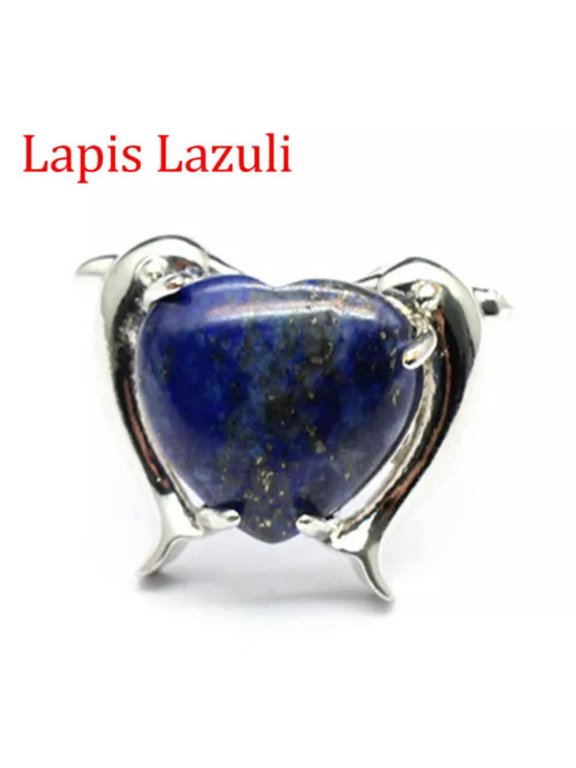 1pc Chakra Crystal Rings Animal Twin Dolphin Heart Bead Gemstone Jewerly Healing