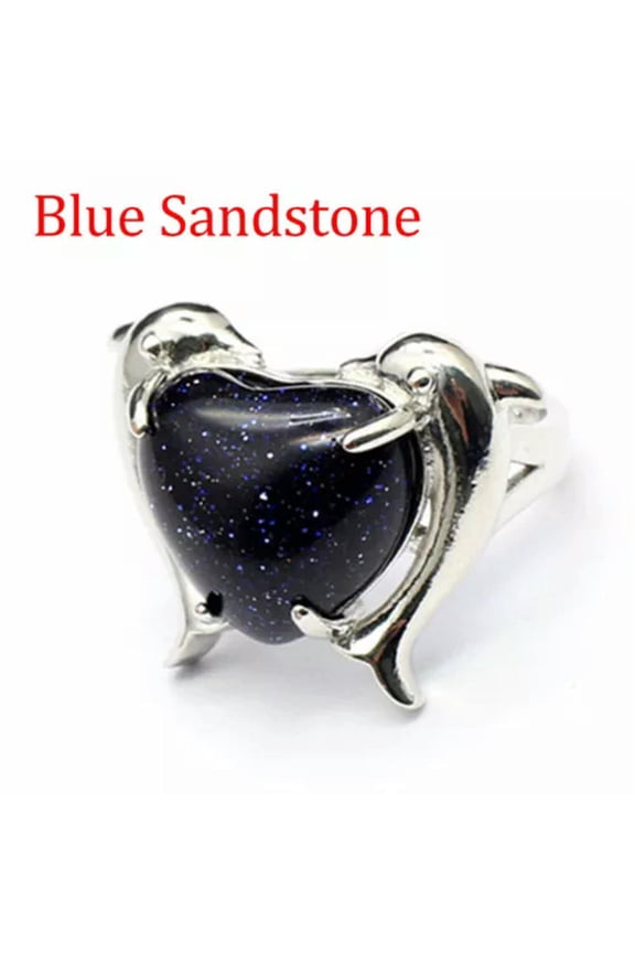 1pc Chakra Crystal Rings Animal Twin Dolphin Heart Bead Gemstone Jewerly Healing