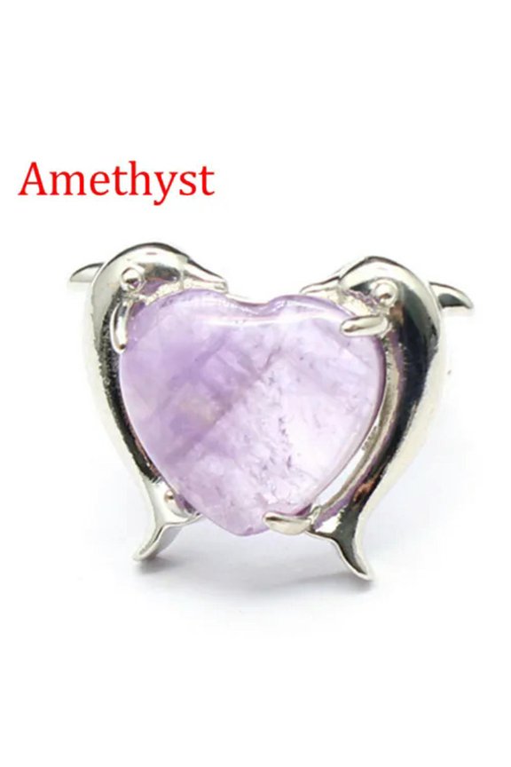 1pc Chakra Crystal Rings Animal Twin Dolphin Heart Bead Gemstone Jewerly Healing