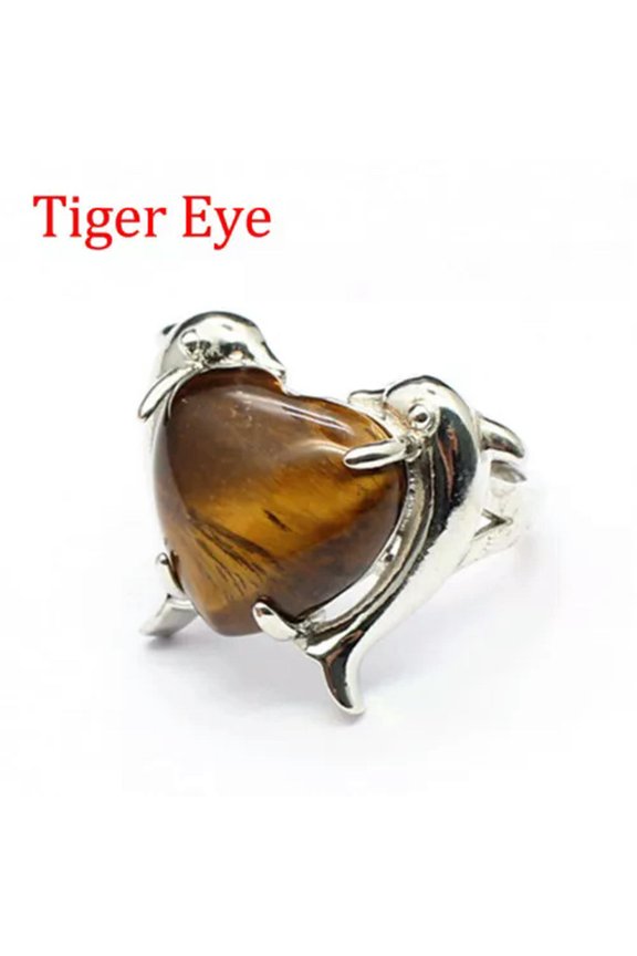 1pc Chakra Crystal Rings Animal Twin Dolphin Heart Bead Gemstone Jewerly Healing