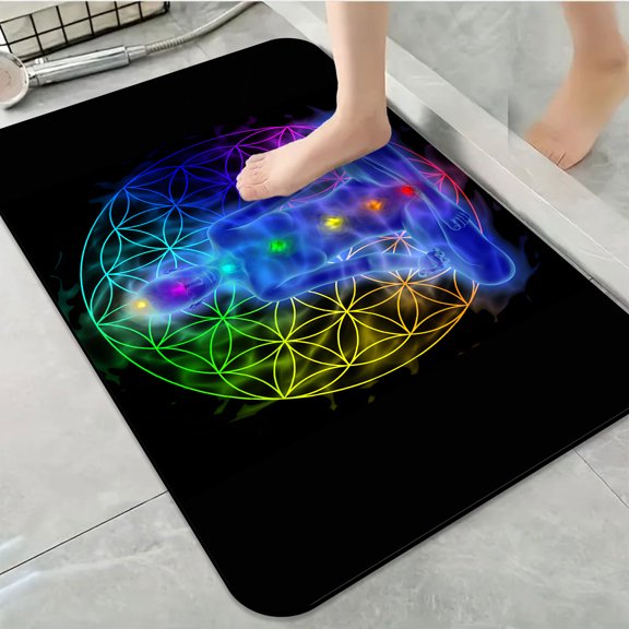 1pc Chakra and Flower of Life Symbol Bathroom Rug Bathroom Decor and Accessories- Durable,Anti Slip,And Quick Drying,Suitable For Indoor/outdoor Use - Perfect For Bathrooms,Bedrooms,Kitchens