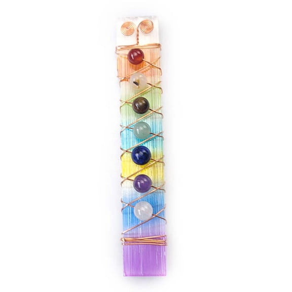 1pc Chakra Jewelry Selenite Home Decorations Brass Wire Wrapped Round Display Decorations Rectangle Colorful 70~90x12~16mm