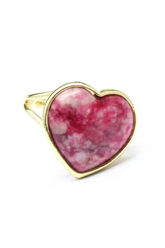 1pc Chakra Love Heart Crystal Rings Gemstone Quartz Bead Jewerly Gift Adjustable