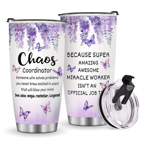 1pc Chaos Coordinator Gift - Chaos Coordinator Travel Mug with Lid for Mom Coworker Manager Employee 20 oz Durable Stainless Steel Office Mug Coffee Mug Insulated Mug, Halloween Christmas Birthday Gi