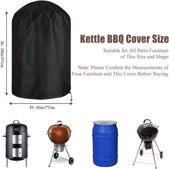 1pc Charcoal Grill Cover, BBQ Grill Cover for Charcoal Kettle, Heavy Duty Outdoor Smoker Cover, fits most charcoal kettle-style grills