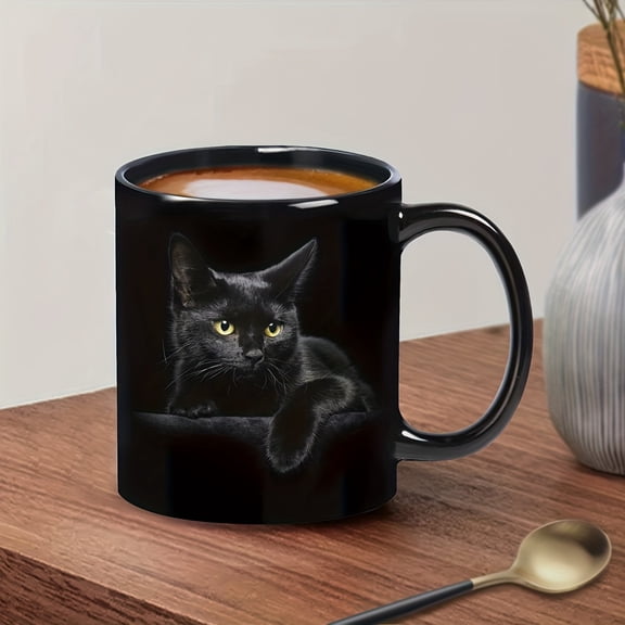 1pc, "Charming Black Cat" pattern, coffee cup, mug, ceramic mug, suitable for cafes, restaurants and home life essentials