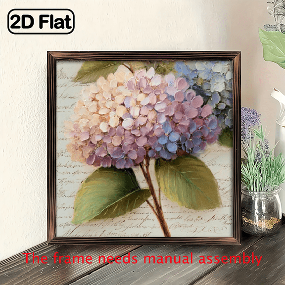 1pc Charming Hydrangea Flower Art Wooden Frame Sign - 8x8 Inch Vintage Wall Decor with Soft Hydrangea Green Leaves, Perfect for Home, Cafe, Garden, Office, Farmhouse.