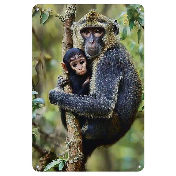 1pc Charming Mother & Youngsters Monkey Vintage Iron Plaque - Heartwarming Nature Scene Wall Art for Home, Room, Restaurant, Bar, Cafe, Garage & Farmhouse Decor, Farmhouse Artwork