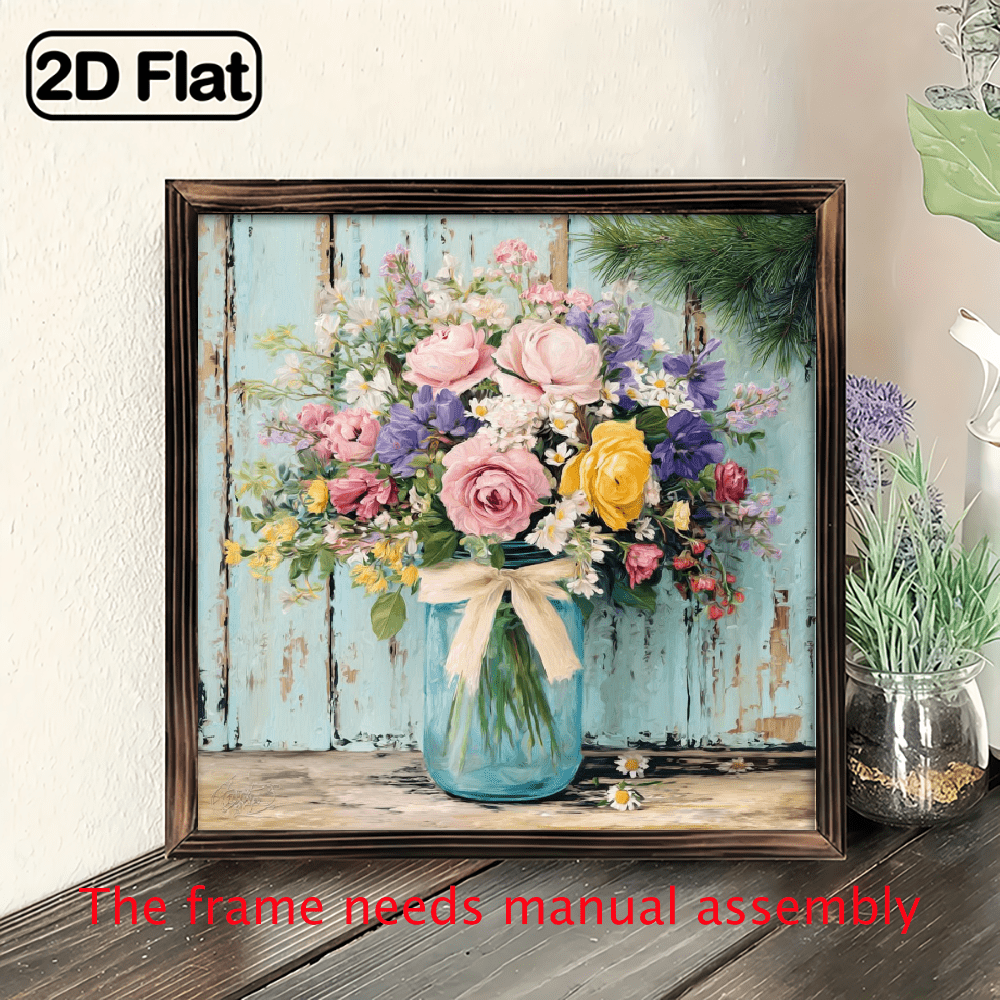 View of Framed Flower Cart Poster Canvas Print Art Rustic Farmhouse Style Wall ...