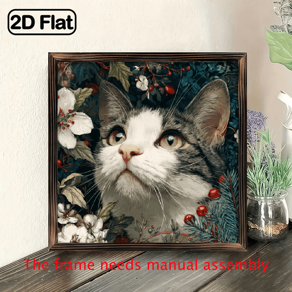 1pc Charming Sakura Cat Art Wooden Sign with Frame Japanese Style Wall Decor for Home, Bedroom, Office, Garage Perfect Gift for Cat Lovers, 8x8 Inch, English Text, Cat Deco, Decorative Sign
