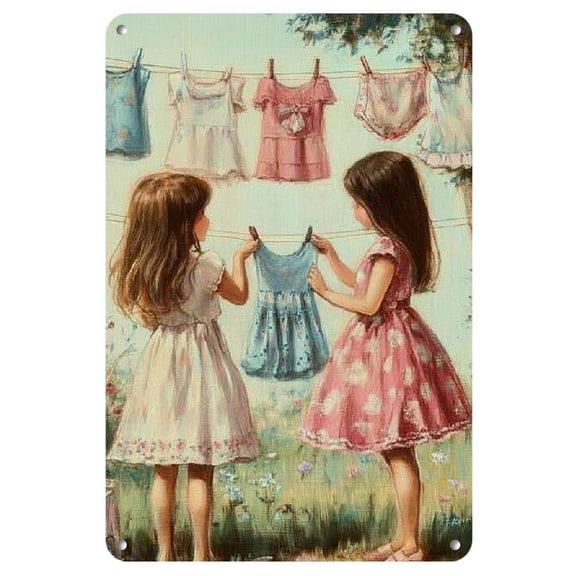 1pc, Charming Vintage Laundry Room Metal Tin Sign - Rustic Wall Art with Adorable Youngsters Illustration, Perfect for Home, Cafe, Bar, Living Room Decor - Durable, Easy-to-Hang, Ideal Gift