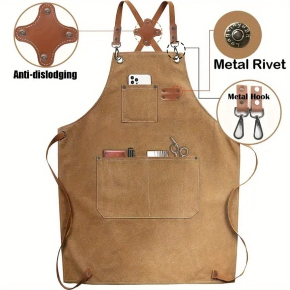 1pc Chef Aprons for Men Women with Large Pockets, Adjustable Work Apron  Cross Back Heavy Duty