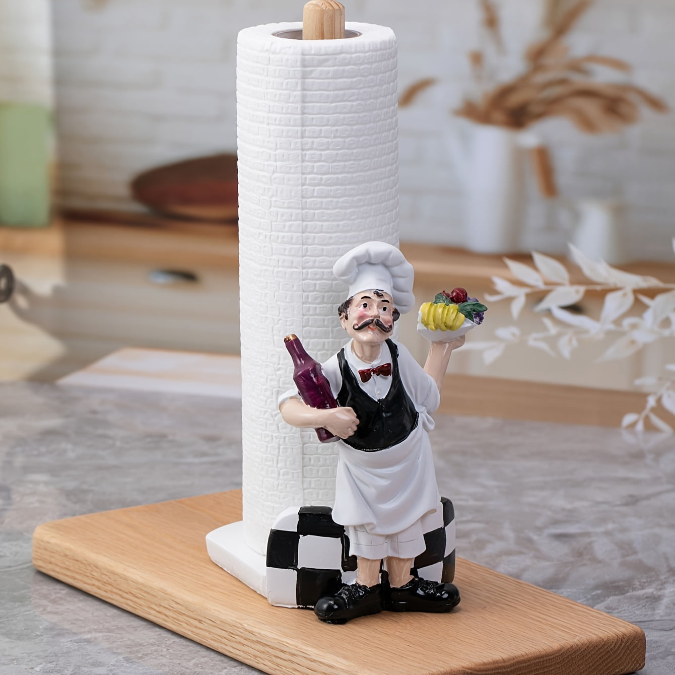 1pc Chef Holding Wine Bottle To Decorate Paper Towel Holder Cartoon Figurine Art Craft Kitchen Home Living Room Office Cafe Decoration Walmart