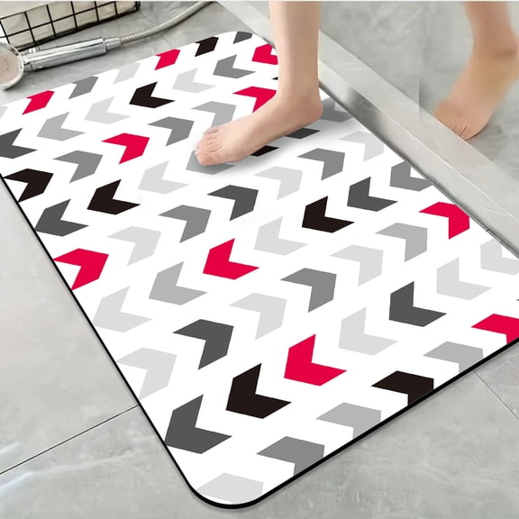 1pc Chevron with Red Accents Bathroom Rug Bathroom Decor and Accessories- Durable,Anti Slip,And Quick Drying,Suitable For Indoor/outdoor Use - Perfect For Bathrooms,Bedrooms,Kitchens