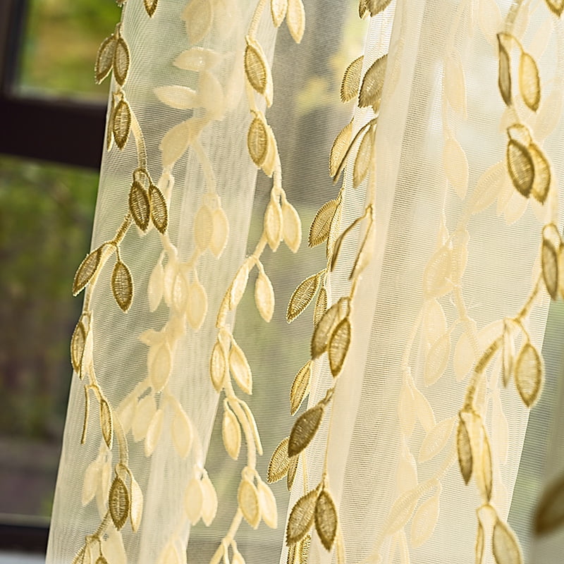 1pc Chic Boho Lace Curtain with Golden Leaf Accents Elegant Privacy