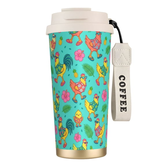 1pc Chicken Coffee Mug, 18oz Leak-proof Reusable Straw Travel Mug, Practical Chicken Decor