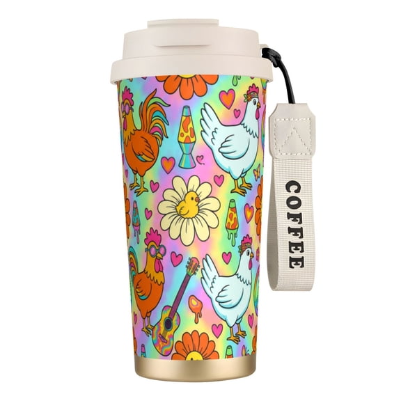 1pc Chicken Coffee Mug, 18oz Leak-proof Shabby Chic Floral Hen Tumbler, Elegant Gift for Her