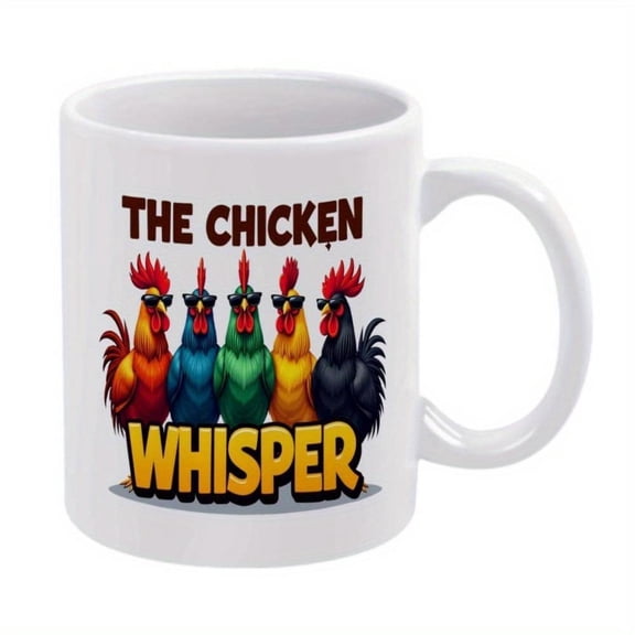 1pc Chicken Fashion Glasses 11oz Ceramic Coffee Mug Colorful Cartoon Roosters with Fashion Glasses Design THE CHICKEN Text Durable Ceramic Cup Hot Cold Drinks Friends Family