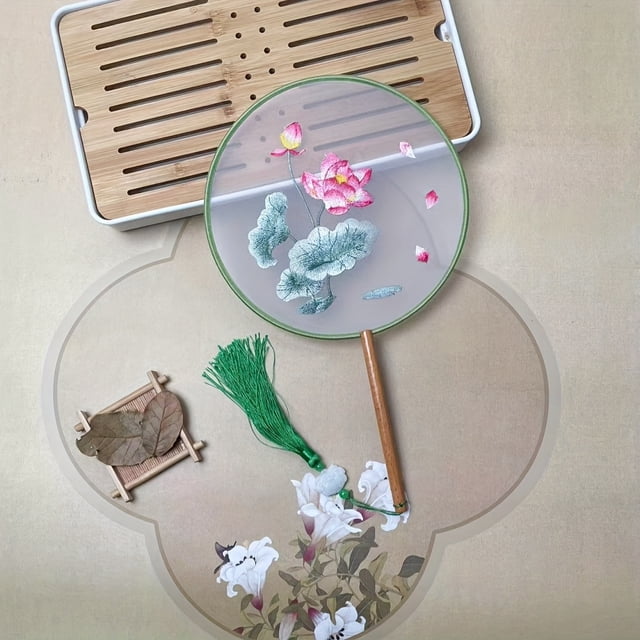 1pc of Chinese Fan Featuring Embroidery on Both Sides, Complete with a ...