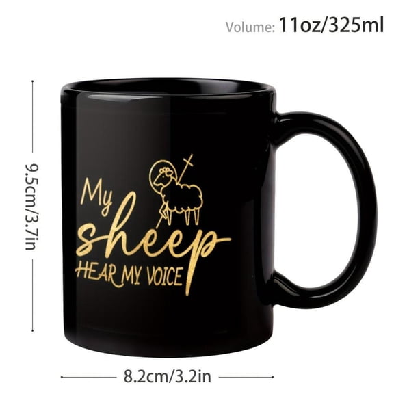 1pc Christian Bible Mug My Sheep Hear My Voice John 10 3 Religious Cup with Sheep Design Elegant Golden Lettering on Black 11oz Christians Pastor Gran