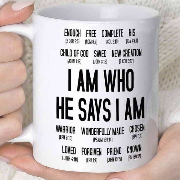 1pc Christian Bible Verse Mug with I AM WHO HE SAYS I AM Scriptures Inspirational Religious Cup Featuring Ephesians 2 8 John 3 16 Dishwasher Coffee Cu