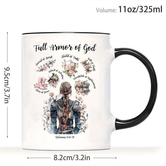 1pc Christian Coffee Mug with Full Armor of God Ephesians 6 10 Bible Verse Inspirational Religious Cup Featuring Spiritual Armor Design Faith Hope Lov