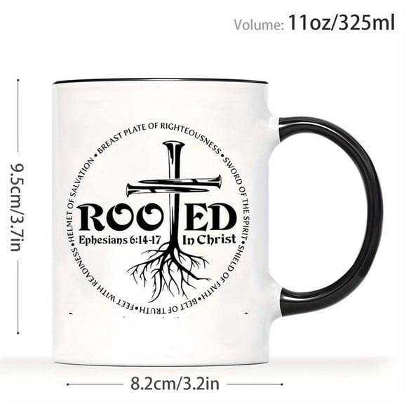 1pc Christian Faith Inspired Coffee Mug with Ephesians 6 14 20 Bible Verse Cross Roots Design 11oz Religious Scripture Cup Church Baptism Christmas Th