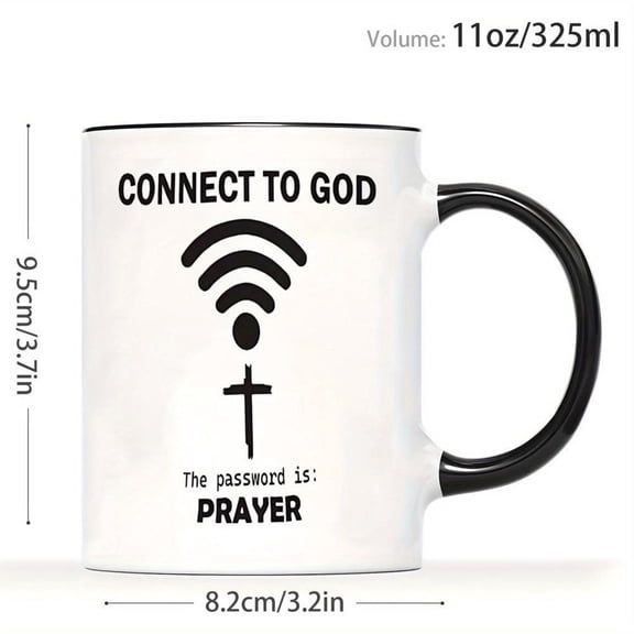 1pc Christian Faith Prayer Coffee Mug with Connect to God Symbol Verse like Password Design 11oz Religious Cup Church Daily Use Believers Inspirationa