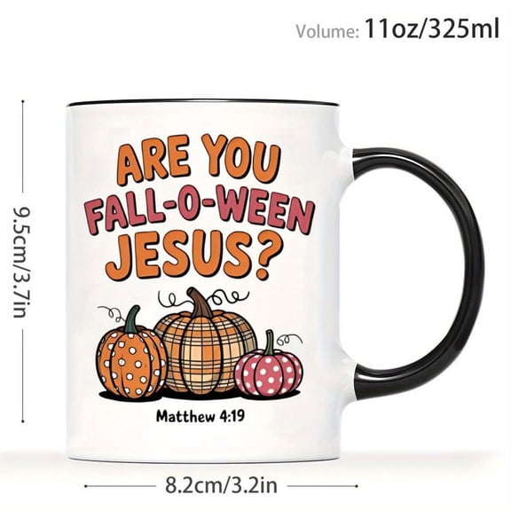 1pc Christian Fall O Ween Coffee Mug with Bible Verse Matthew 4 19 11oz Ceramic Cup Pumpkin Fall Design Washable Halloween Thanksgiving Gifts