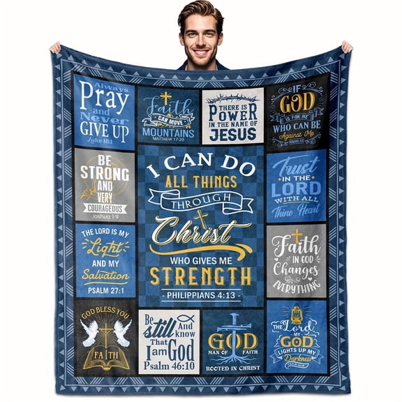 1pc Christian Gift Blanket for Men Suitable for - Religious Baptism, Bedspread & Spiritual Encouragement - Soft Flannel - Comforter, Machine Washable Christian Devotional Present for Him