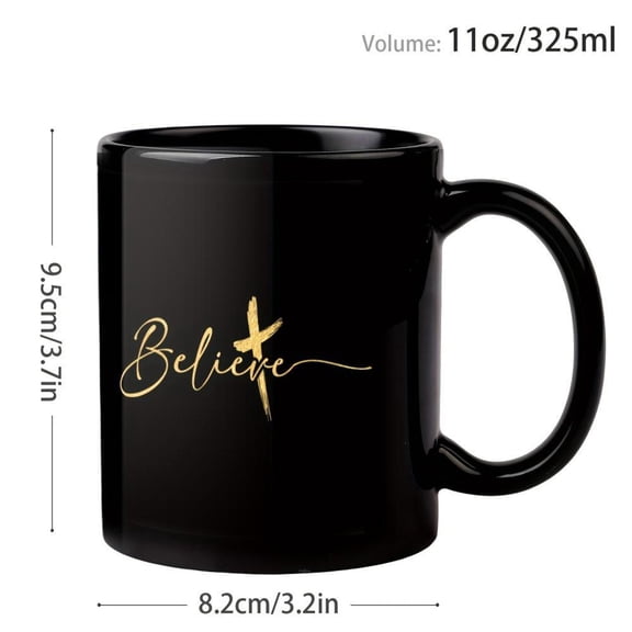 1pc Christian Mug with Believe Scripture Cup Elegant Black Golden Religious Coffee Cup Cross Symbol Christmas Birthday Anniversary Christians Church H