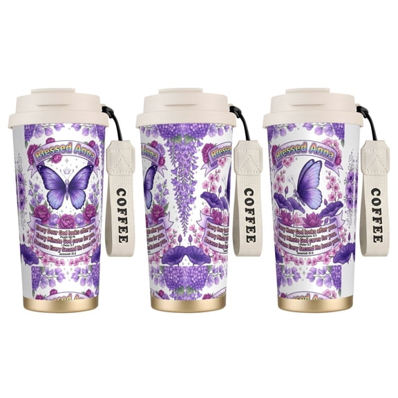 1pc Christian Tumbler 18oz "Blessed Anna" Custom Name Butterfly, Spill-proof Inspirational Coffee Mug