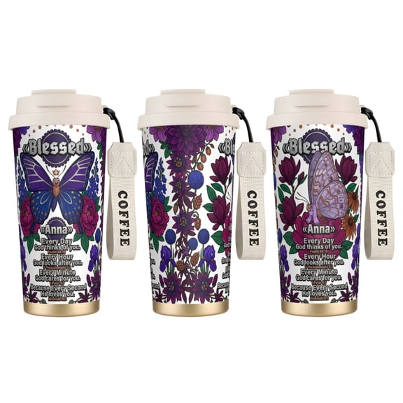 1pc Christian Tumbler 18oz Personalized Faith Hope Love Butterfly, Leak-proof Birthday Present Mug