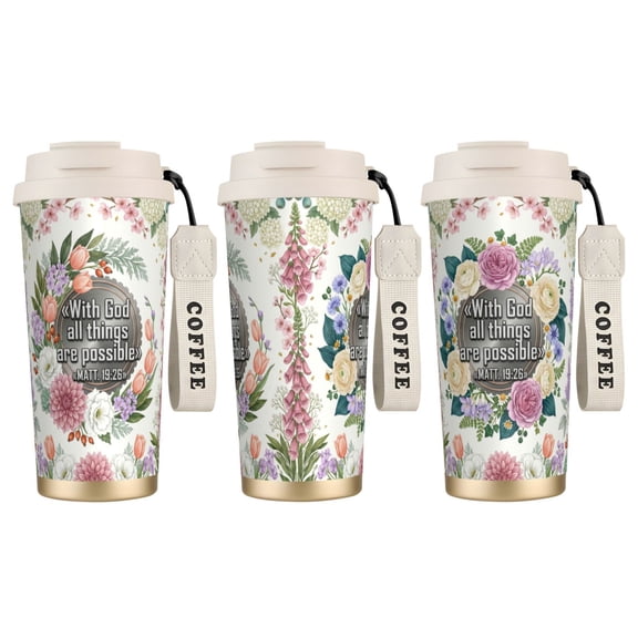 1pc Christianity Tumbler 18oz "All Things Are Possible" Bible Verse, Leak-proof Religious Gift for Women