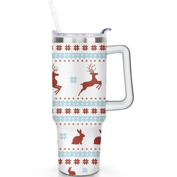1pc Christmas 40oz Tumbler with Straw & Handle - Insulated Stainless Steel Cup | Holiday Gift for Man Women (Christmas, Valentine's, Birthday)