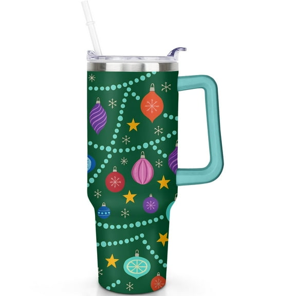 1pc Christmas 40oz Tumbler with Straw & Handle - Insulated Stainless Steel Cup | Holiday Gift for Man Women (Christmas, Valentine's, Birthday)