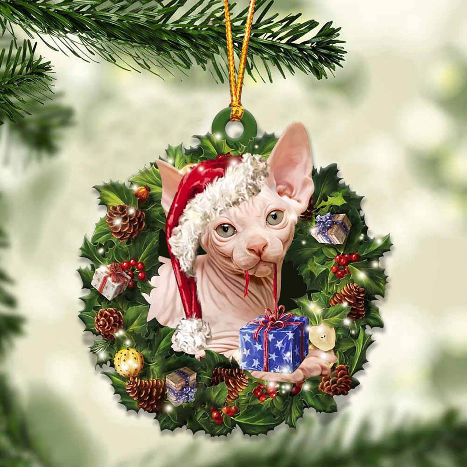 1pc Christmas Acrylic Double Side Christmas Wreath For Cats Decorations