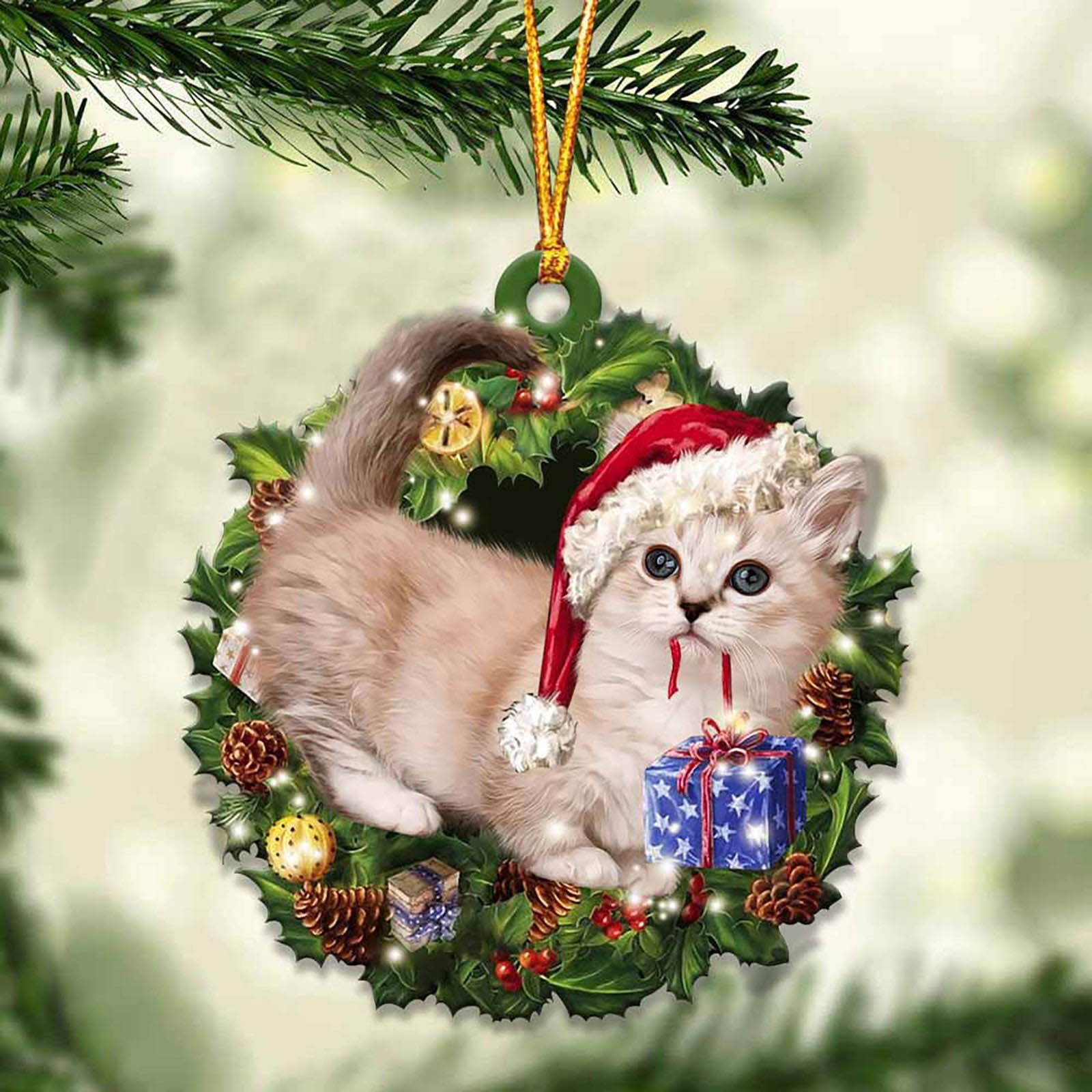 1pc Christmas Acrylic Double Side Christmas Wreath For Cats Decorations