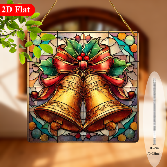 1pc Christmas Bell Theme Cute Cartoon Square Hanging Decor Suncatcher for Home Garden Christmas Birthday Gift, Holiday Decor, Garden Ornament, Decorative Art