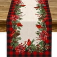 thumbnail image 1 of 1pc, Christmas Cardinal Table Runner, Buffalo Plaid Xmas Table Runner, Party Decor, Party Supplies, Holiday Decor, Table Decor, Dining Room Decor, 1 of 7