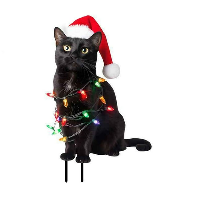 1pc Christmas Cat Garden Insert Art Decoration Christmas Cat Garden