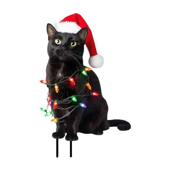 1pc Christmas Cat Garden Insert Art Decoration Christmas Cat Garden Decoration Gardening Insert Decoration for Outdoor