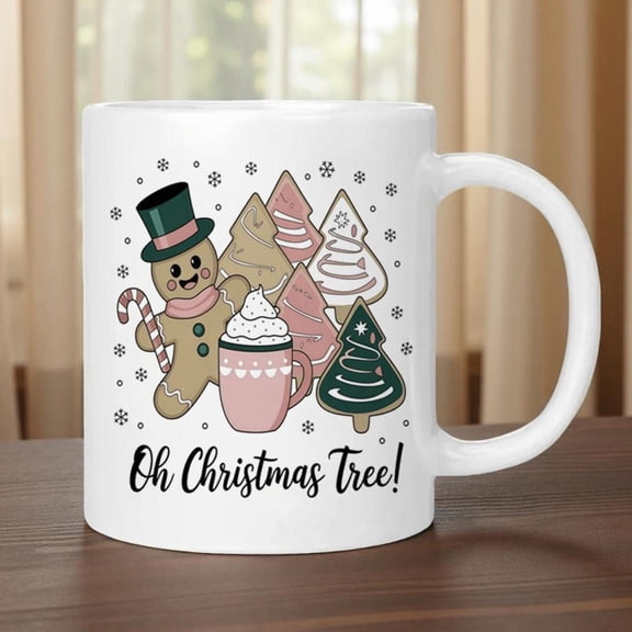 1pc Christmas Cookie Man S Ceramic Coffee Mug Festive Gingerbread Men Hot Cocoa Candy Cane Design with Oh Christmas Tree Text Dishwasher Heat Resistan