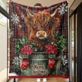 thumbnail image 1 of 1pc Christmas Cow & Highland Cow Print Flannel Blanket - Soft All-Season Throw for Bed, Sofa, Travel, Office - Machine Washable Holiday Decor with Poinsettias & Snowflakes, Cozy Gift for Men & Women,, 1 of 8