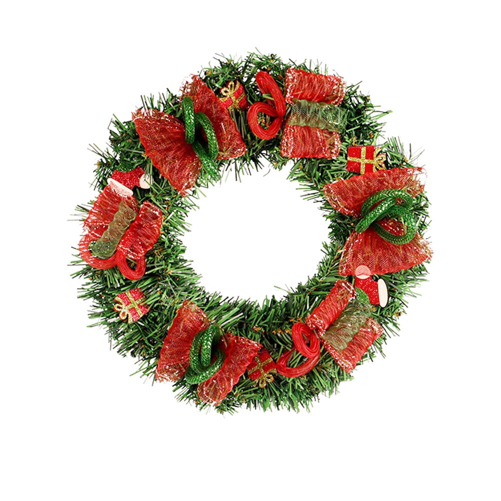 1pc Christmas Door Wreath Green Mesh Door Hanging Ornaments with Light