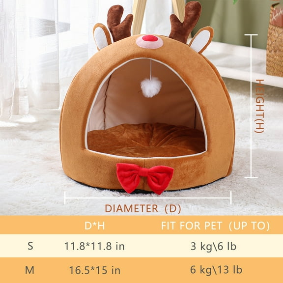 1pc Christmas Elk Shape Design Pet House Bed Warm Cat Cave For Indoor Cats & Small Dogs