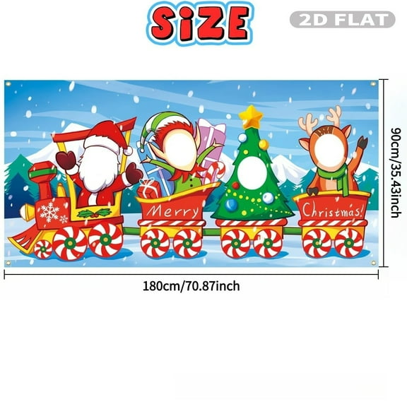1pc Christmas Face in Hole Banner, 90x180cm Polyester Christmas Train Elves Santa Claus Face Cutout Photo Props, Playful Banner